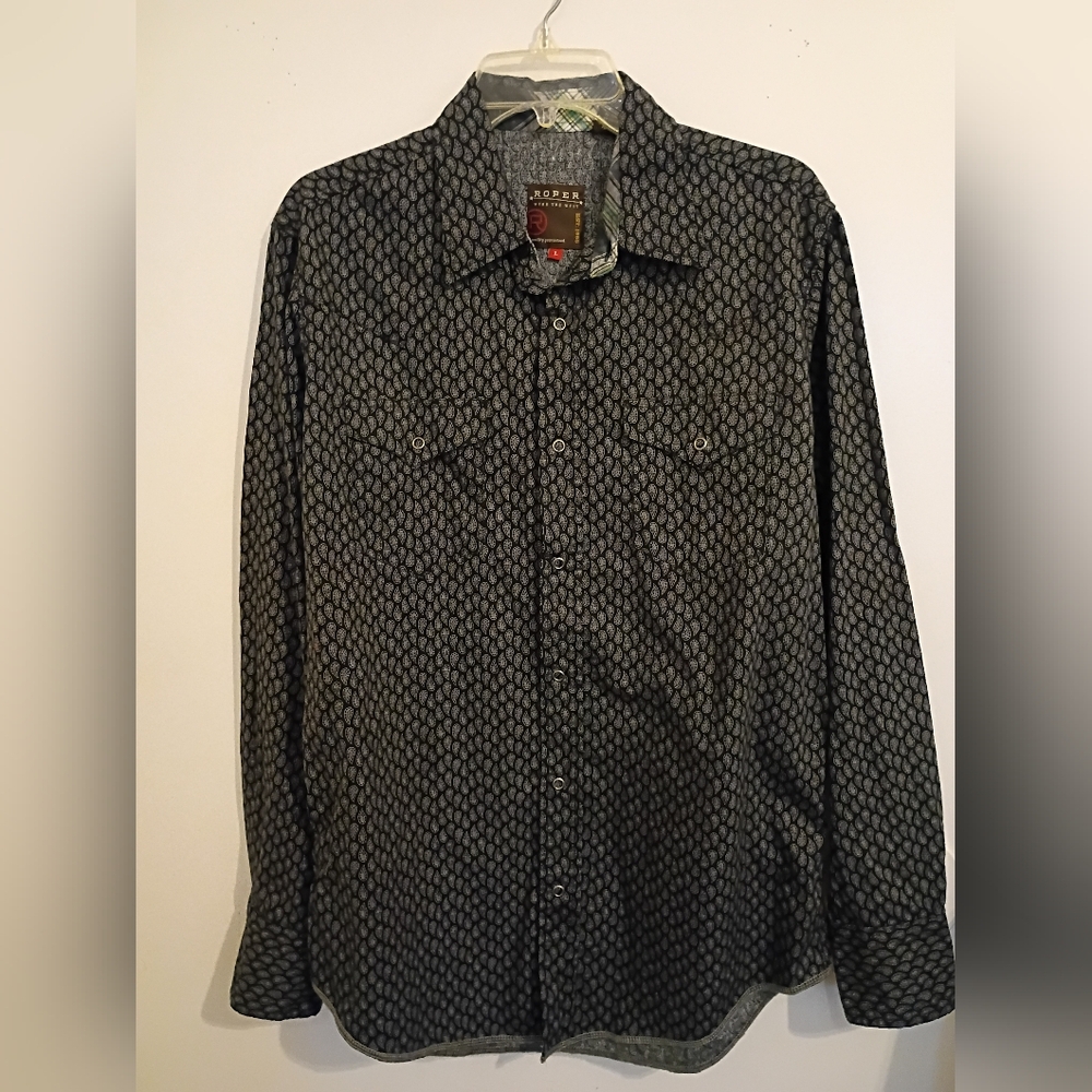 Roper Men's Navy Paisley Western Shirt Sz L